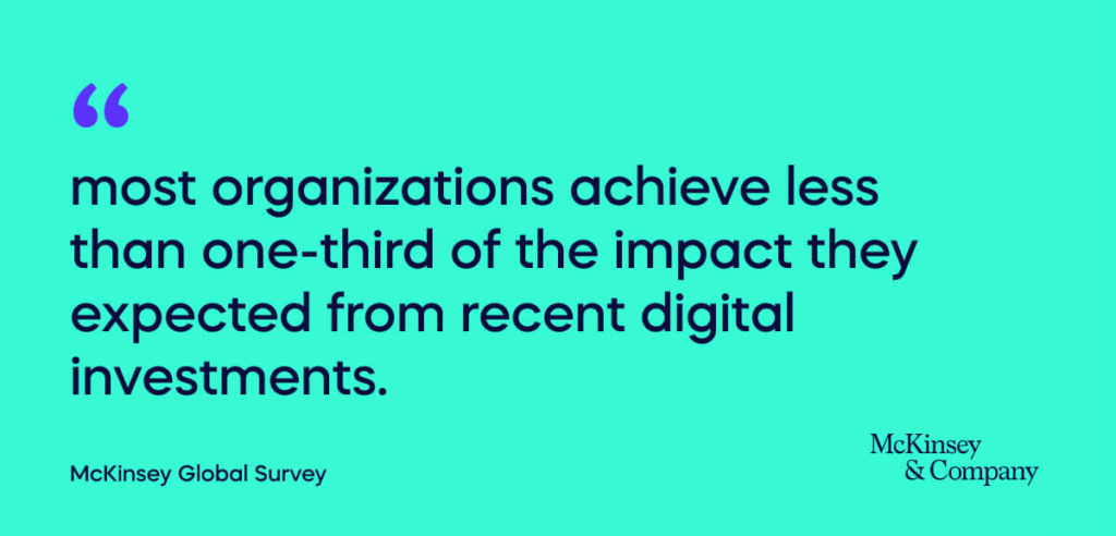 A McKinsey Global Survey reveals that “most organizations achieve less than one-third of the impact they expected from recen