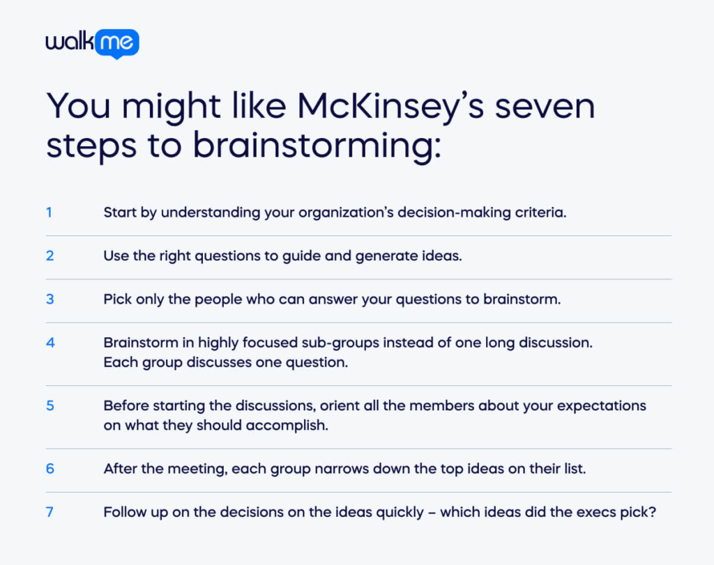 You might like McKinsey’s seven steps to brainstorming_