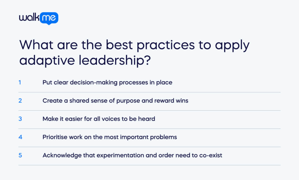 What are the best practices to apply adaptive leadership?