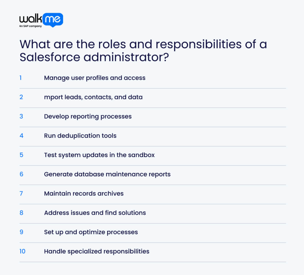 What are the roles and responsibilities of a Salesforce administrator?